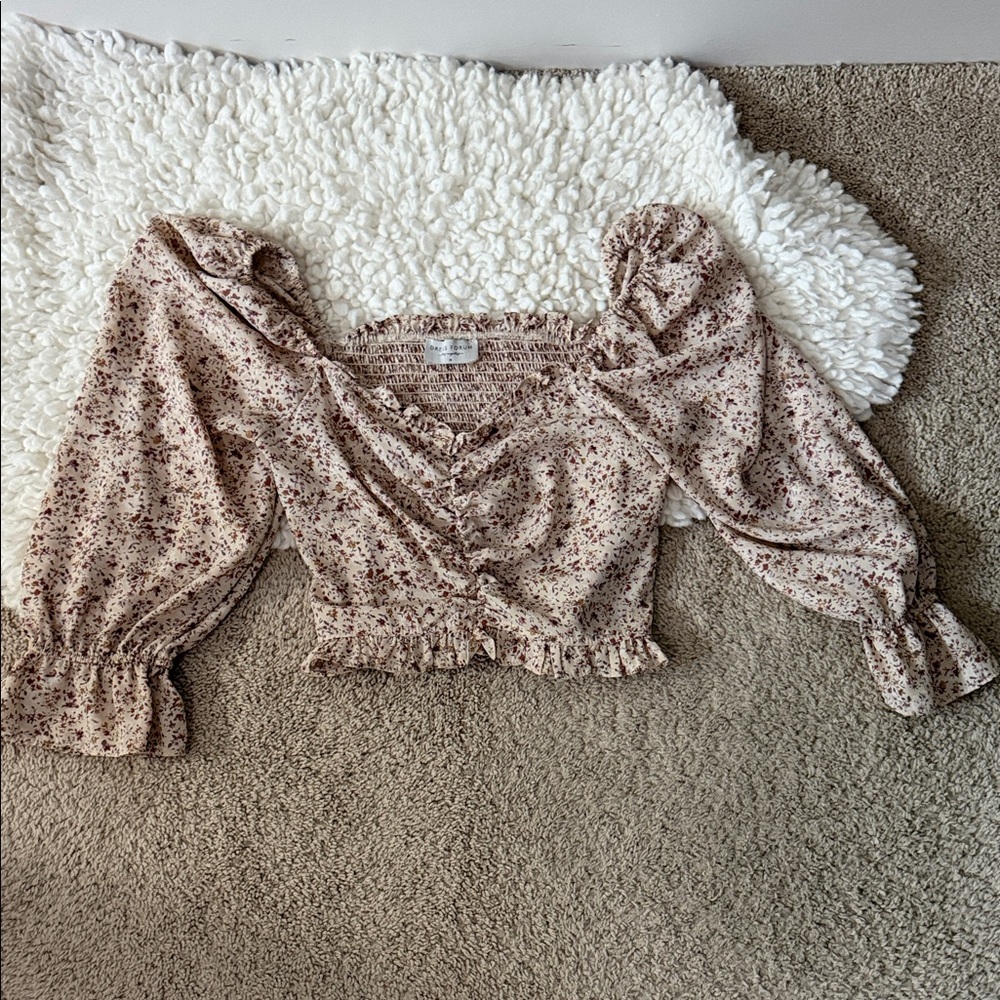 Dress Forum Floral Ruffle Blouse - Cream and Pink